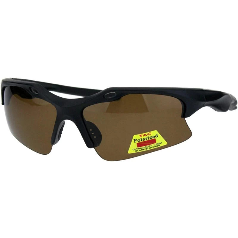 Sport TAC Polarized Sunglasses Mens Sports Half Rim Wrap Around Shades - Matte Black (Brown) - CY18OX5ZDUX $22.64