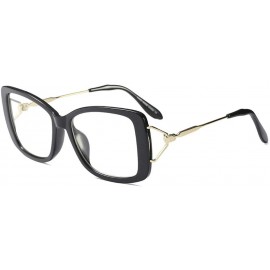 Oversized Glasses Butterfly Classic Square Metal Optical Eyewear Clear Lens Women Glasses Vintage - Black - CD18INR6ZDA $28.16