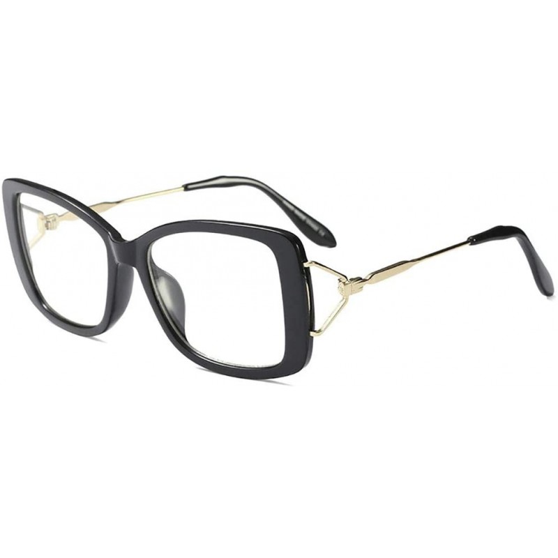 Oversized Glasses Butterfly Classic Square Metal Optical Eyewear Clear Lens Women Glasses Vintage - Black - CD18INR6ZDA $12.80