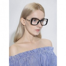 Oversized Glasses Butterfly Classic Square Metal Optical Eyewear Clear Lens Women Glasses Vintage - Black - CD18INR6ZDA $12.80