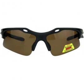 Sport TAC Polarized Sunglasses Mens Sports Half Rim Wrap Around Shades - Matte Black (Brown) - CY18OX5ZDUX $22.64
