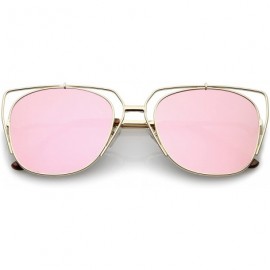 Cat Eye Women's Open Metal Slim Arm Mirrored Square Flat Lens Cat Eye Sunglasses 55mm - Gold / Pink Mirror - CJ1827LAGKU $21.49