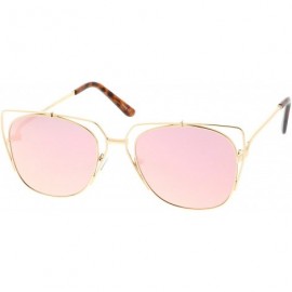 Cat Eye Women's Open Metal Slim Arm Mirrored Square Flat Lens Cat Eye Sunglasses 55mm - Gold / Pink Mirror - CJ1827LAGKU $9.29