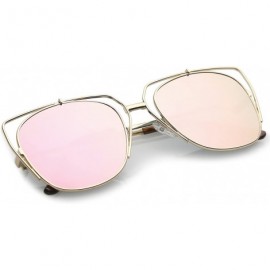 Cat Eye Women's Open Metal Slim Arm Mirrored Square Flat Lens Cat Eye Sunglasses 55mm - Gold / Pink Mirror - CJ1827LAGKU $9.29