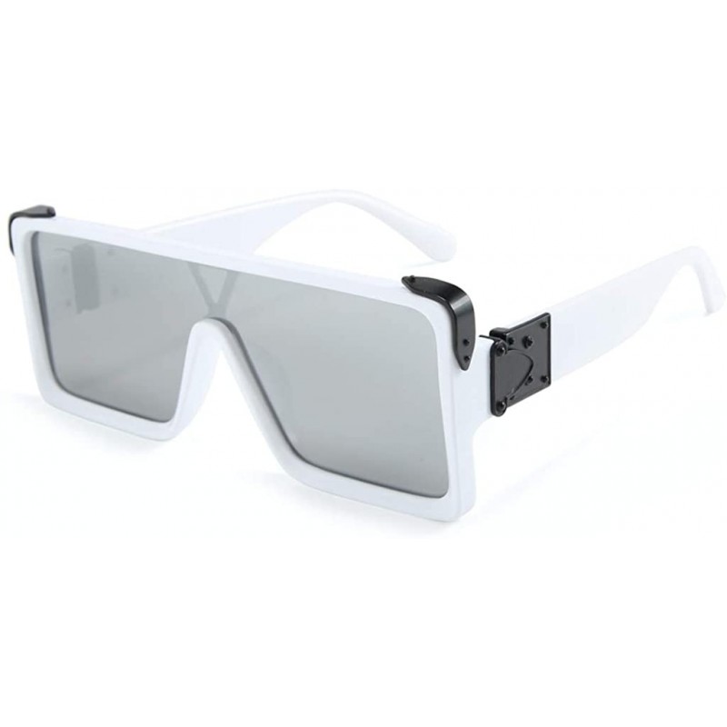 Square One Piece Square Sunglasses for Men Oversized Women Sun Glasses Retro Male Uv400 - White Frame - CA194XH0L65 $12.81