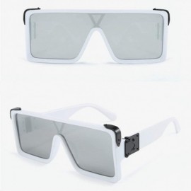 Square One Piece Square Sunglasses for Men Oversized Women Sun Glasses Retro Male Uv400 - White Frame - CA194XH0L65 $12.81