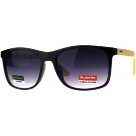 Rectangular Mens Bamboo Wood Arm Plastic Horn Rim Hipster Sunglasses - Shiny Black Smoke - C718CA7588K $22.71