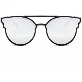 Cat Eye Women Fashion Round Cat Eye Sunglasses with Case UV400 Protection Beach - Black Frame/White Mercury Lens - CU18WOWL0D...