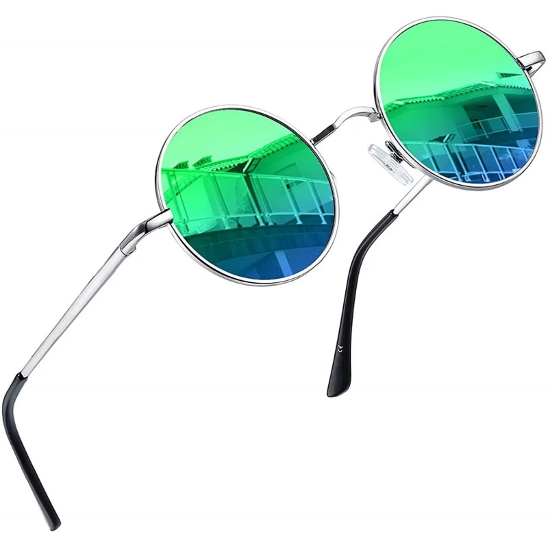 Round Polarized Lennon Round Sunglasses Women Men Circle Hippie Sun Glasses - Green Mirrored Lens - CX12EWT6MBH $22.37