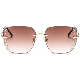 Rimless Fashion Square Sunglasses Women Ocean Lenses Diamond Decoration Sun Glasses Hollowed-out Work Rimless Eyewear - CB198...