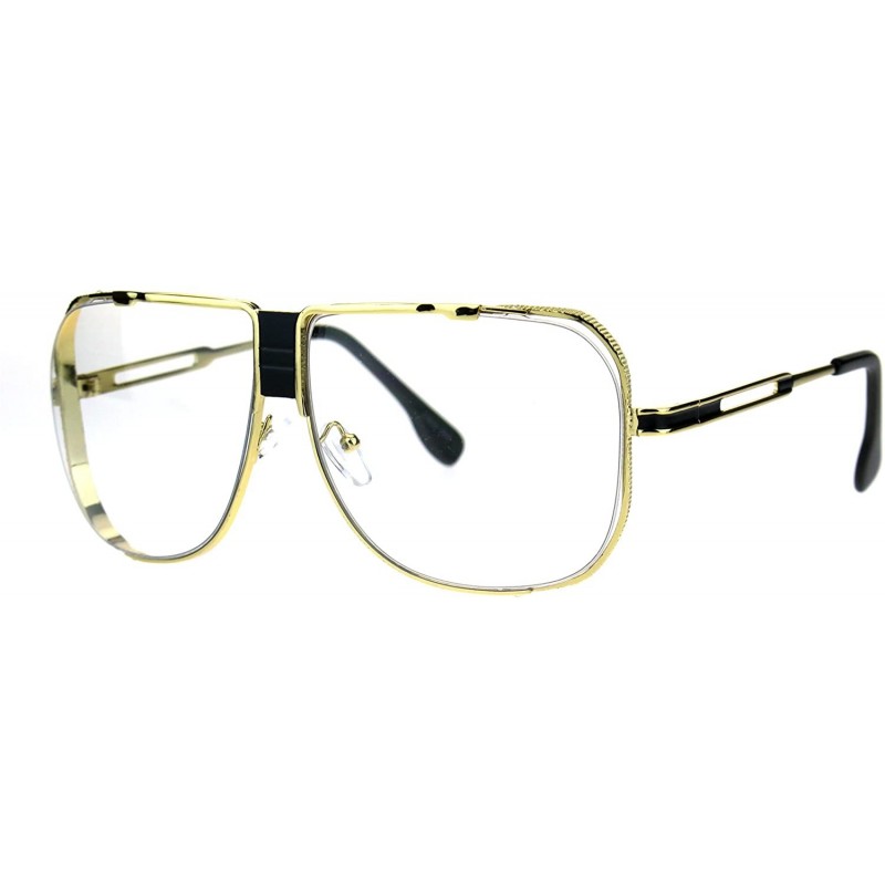 Oversized Retro Nerdy Metal Rim Mob Oversize Pilot Clear Lens Eye Glasses - Gold - C1183IOZTG4 $9.42