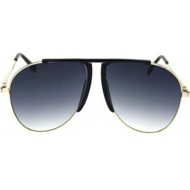 Oversized Retro Vintage Wiseguy Bridgeless Flat Top Mob Racer Sunglasses - Black Gold Smoke - CI18QA4EL77 $26.42