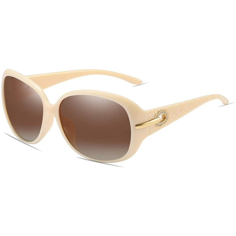 Oversized Polarized HD Sunglasses for Women Polarized Metal Mirror UV 400 Lens Protection - Apricot - CU198O4LA03 $16.66