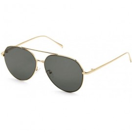 Round Aviator Mirrored Flat Lens Sunglasses Metal Frame for Men and Women UV400- 62mm - Gold/Grey - CC18OZUZHC8 $13.16