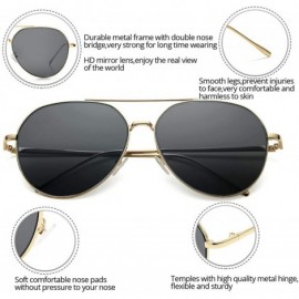 Round Aviator Mirrored Flat Lens Sunglasses Metal Frame for Men and Women UV400- 62mm - Gold/Grey - CC18OZUZHC8 $13.16
