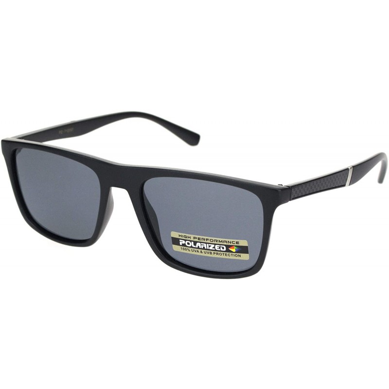 Rectangular Polarized Mens Flat Top Thin Plastic Carbon Fiber Trim Elegant Sunglasses - Matte Black - C718OK7REY9 $9.21