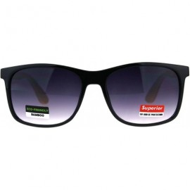 Rectangular Mens Bamboo Wood Arm Plastic Horn Rim Hipster Sunglasses - Shiny Black Smoke - C718CA7588K $11.97