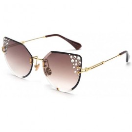 Cat Eye Rimless Rhinestone Sunglasses Women Cat Eye Luxury Sun Glasses Women Decoration - Gold With Brown - CJ18O9N6AMU $10.06