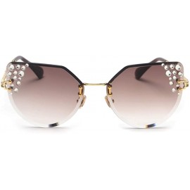 Cat Eye Rimless Rhinestone Sunglasses Women Cat Eye Luxury Sun Glasses Women Decoration - Gold With Brown - CJ18O9N6AMU $10.06