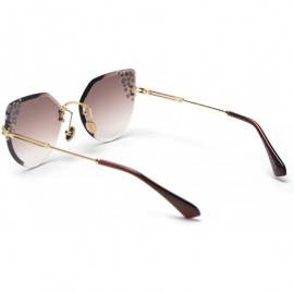 Cat Eye Rimless Rhinestone Sunglasses Women Cat Eye Luxury Sun Glasses Women Decoration - Gold With Brown - CJ18O9N6AMU $10.06