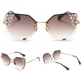 Cat Eye Rimless Rhinestone Sunglasses Women Cat Eye Luxury Sun Glasses Women Decoration - Gold With Brown - CJ18O9N6AMU $10.06