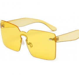 Sport Square Rimless Sunglasses Oversized One Piece Transparent Candy Color Eyewear - Yellow - C018CRQA3I6 $18.66