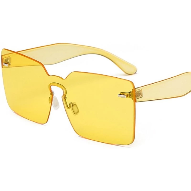 Sport Square Rimless Sunglasses Oversized One Piece Transparent Candy Color Eyewear - Yellow - C018CRQA3I6 $10.98