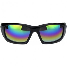 Sport Mens Aerodynamic Robotic Futurism Black Plastic Sport Sunglasses - Shiny Black Oil Slick Mirror - CG18QTHT5TA $18.57