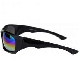 Sport Mens Aerodynamic Robotic Futurism Black Plastic Sport Sunglasses - Shiny Black Oil Slick Mirror - CG18QTHT5TA $12.38