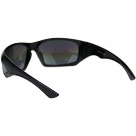 Sport Mens Aerodynamic Robotic Futurism Black Plastic Sport Sunglasses - Shiny Black Oil Slick Mirror - CG18QTHT5TA $12.38