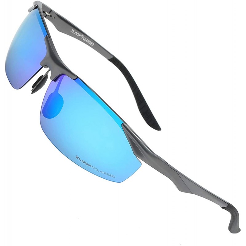 Rimless Polarized Rectangular Al-Mg Metal Half Frame Driving Sport Sunglasses For Men - CX18HM8DALI $28.98