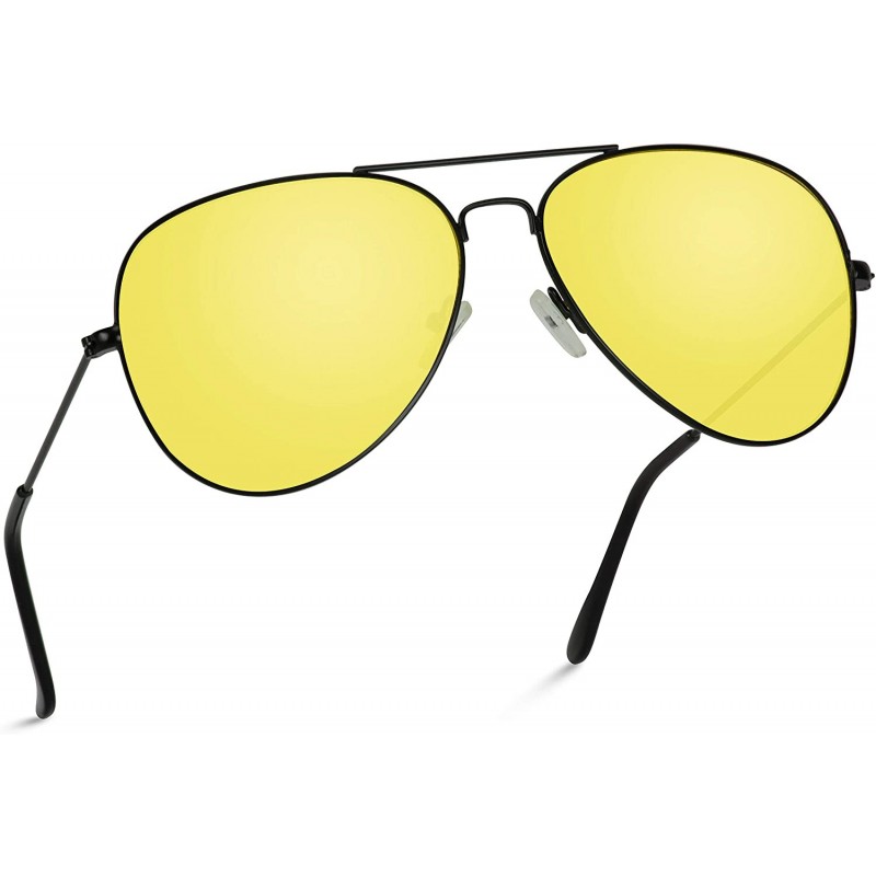 Aviator Classic Aviator Style Metal Frame Sunglasses Colored Lens - Black Frame/ Yellow Tinted Lens - CY1215QNXU3 $15.68