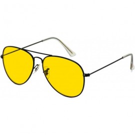 Aviator Classic Aviator Style Metal Frame Sunglasses Colored Lens - Black Frame/ Yellow Tinted Lens - CY1215QNXU3 $15.68