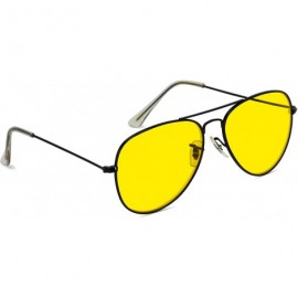 Aviator Classic Aviator Style Metal Frame Sunglasses Colored Lens - Black Frame/ Yellow Tinted Lens - CY1215QNXU3 $15.68