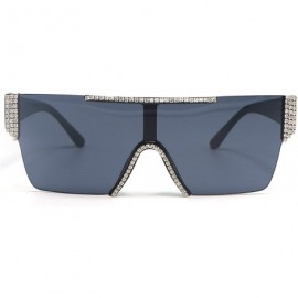 Shield Oversized Square Rimless Sunglasses For Women Men Rhinestone Shield Flat Top - CW197KY4XSW $9.95