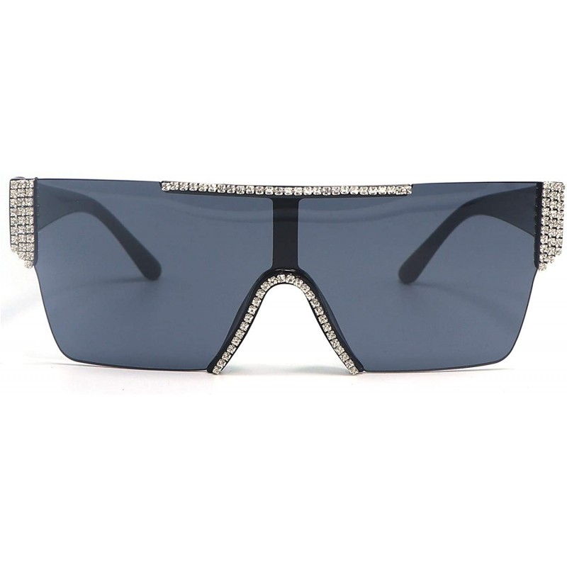 Shield Oversized Square Rimless Sunglasses For Women Men Rhinestone Shield Flat Top - CW197KY4XSW $26.85