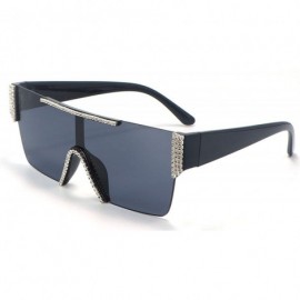 Shield Oversized Square Rimless Sunglasses For Women Men Rhinestone Shield Flat Top - CW197KY4XSW $9.95