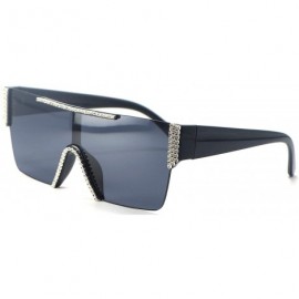 Shield Oversized Square Rimless Sunglasses For Women Men Rhinestone Shield Flat Top - CW197KY4XSW $9.95