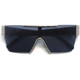 Shield Oversized Square Rimless Sunglasses For Women Men Rhinestone Shield Flat Top - CW197KY4XSW $9.95