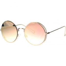 Round Womens Round Sunglasses Light Metal Circle Frame Mirror Lens UV 400 - Gold (Pink Mirror) - CM189QRUGSK $11.84