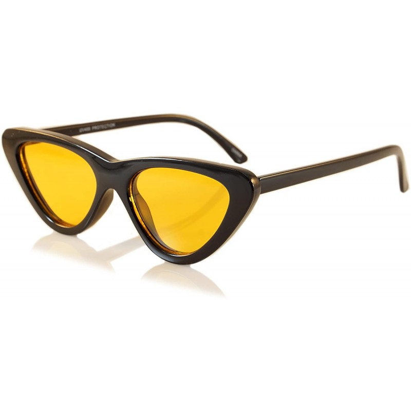 Cat Eye Iconic Celebrity Eye-Candy Slim Cat-Eye Sunglasses A056 - Yellow - CM189ET8QKZ $10.68