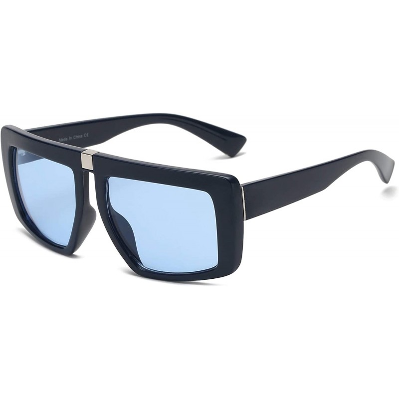 Oversized Women Retro Vintage Futuristic Flat Lens Square Oversized Fashion Sunglasses - Blue - CS18WTI732S $20.61