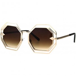 Oversized Octagon Shaped Sunglasses Womens Trendy Fashion Double Metal Frame - Gold (Brown) - CK187EH5O8Q $13.03