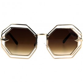 Oversized Octagon Shaped Sunglasses Womens Trendy Fashion Double Metal Frame - Gold (Brown) - CK187EH5O8Q $13.03