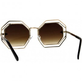 Oversized Octagon Shaped Sunglasses Womens Trendy Fashion Double Metal Frame - Gold (Brown) - CK187EH5O8Q $13.03