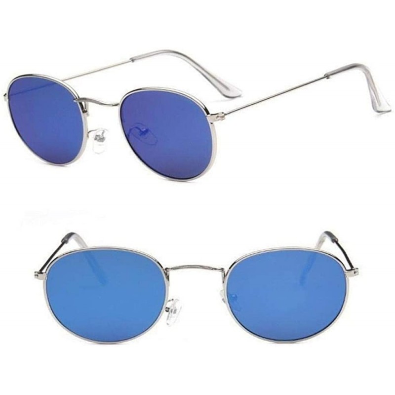 Aviator Women Men Round Sunglasses Brand Designer Red Yellow Sun Glasses Alloy Black - Blue - CF18XNH0N5M $10.85