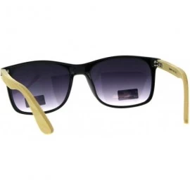 Rectangular Mens Bamboo Wood Arm Plastic Horn Rim Hipster Sunglasses - Shiny Black Smoke - C718CA7588K $11.97