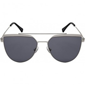 Rectangular Futuristic Sunnies Flat Full Mirrored Lens Brow Bar Pointed Tips W/Fiber Case M3155-FLREV - C4187IZ39QO $10.75