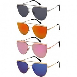 Rectangular Futuristic Sunnies Flat Full Mirrored Lens Brow Bar Pointed Tips W/Fiber Case M3155-FLREV - C4187IZ39QO $10.75