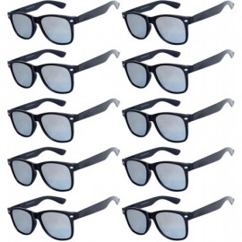 Rectangular Wholesale of 10 Pairs Mirror Reflective Colored Lens Sunglasses Horn Rimmed Style - 10_pairs_flat_lens_silver - C...